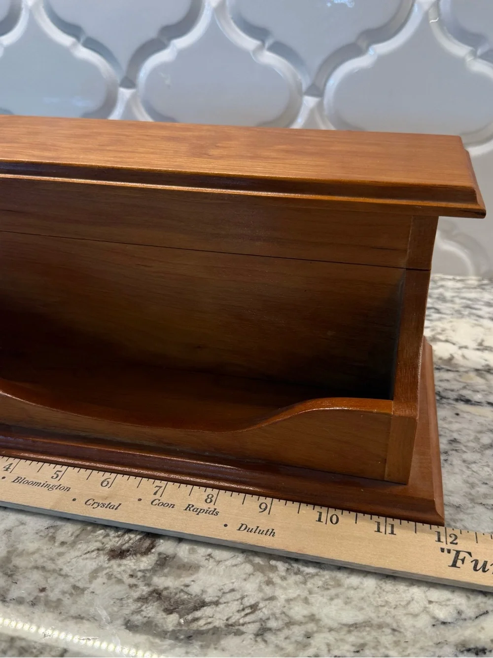 Vintage Wooden Desk Organizer Mail Sorter Letter Holder Hinged Lid Slanted Box